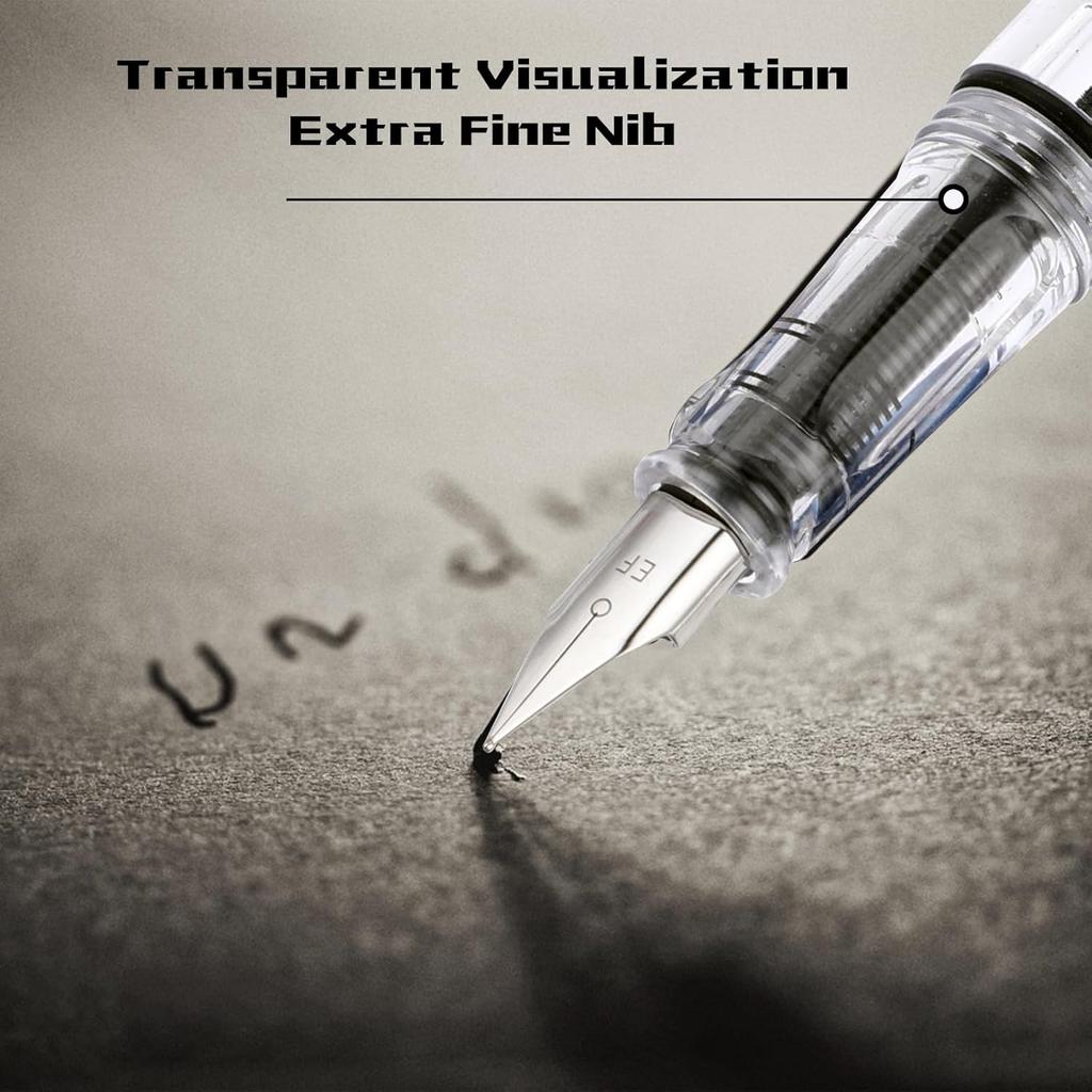 Bewudy 4 Pcs Refillable Fountain Pen Transparent Caligraphy Pens for Writing Upgrated Fine Nib Piston Filling Fountain Pen