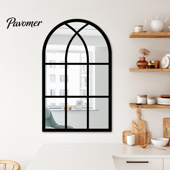 Adesivi Specchio da Parete Stile Boho Decorazione Finestra ad Arco, Specchio Finto Acrilico con Cornice in Legno, Adesivo da Incollare per Casa, Adesivo Autoadesivo per Vetro Finestra