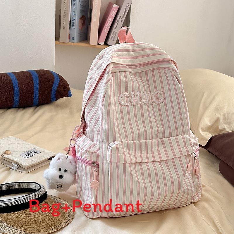 

Light And Spacious Striped Nylon Backpack With Padded Straps For School Girls