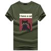 BUZZxSELECTION Short Sleeve with a Stylish Black Cat Print 04 Size Men's T-Shirt (BSTS041, Khaki, L)
