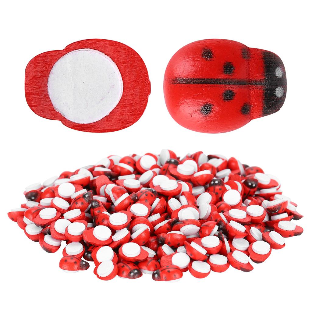 300Pcs Wooden Ladybugs Simulation Tiny Landscape Crafts Scrapbooking DIY Decoration Accessories