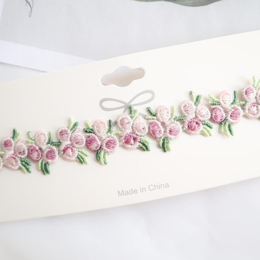Mori Girl Peach Pink Lace Embroidered Flower Choker Necklace for Women