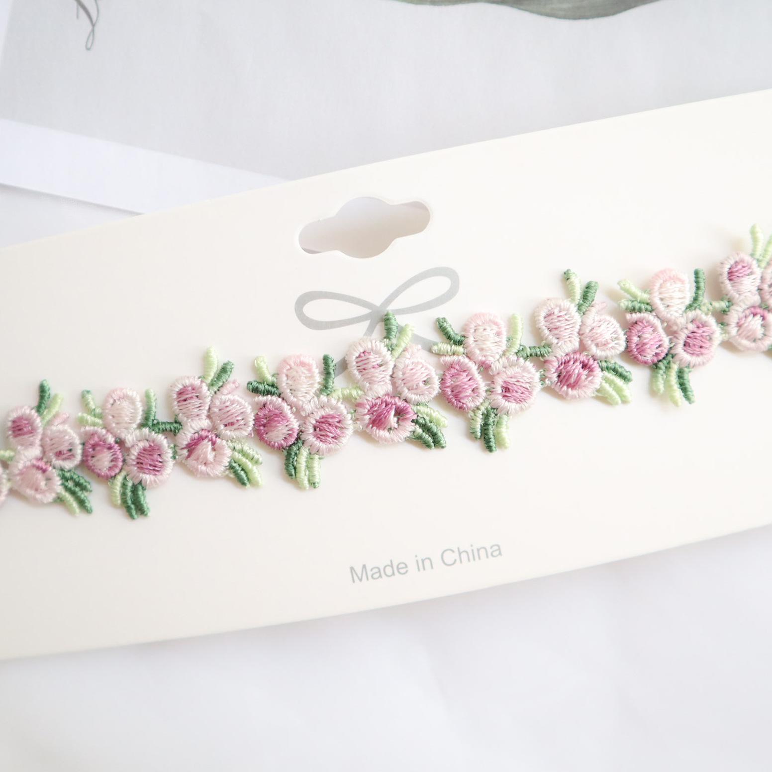 

Ожерелье-чокер для женщин в стиле мори-гёрл, персиково-розовое, кружевное, с вышивкой в виде цветов