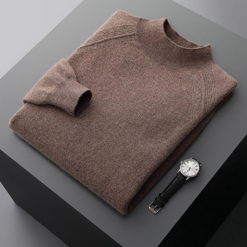 Men's Solid Color Cashmere Raglan Sleeve Sweater - Fall/Winter Half-High Neck, Versatile and Pure.