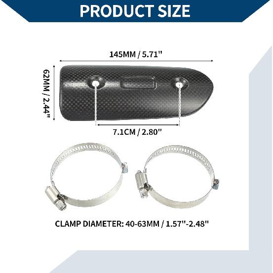 Muffler Heat Guard with Clamp/Exhaust Pipe Head Shield Cover for Motorcycle/Heat Insulation Carbon Fiber 145x62mm / 1 Set Black