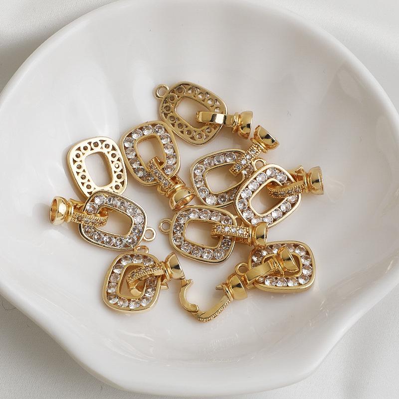 14K Gold Filled Zircon Round Connector O-Ring Square Clasp for DIY Jewelry