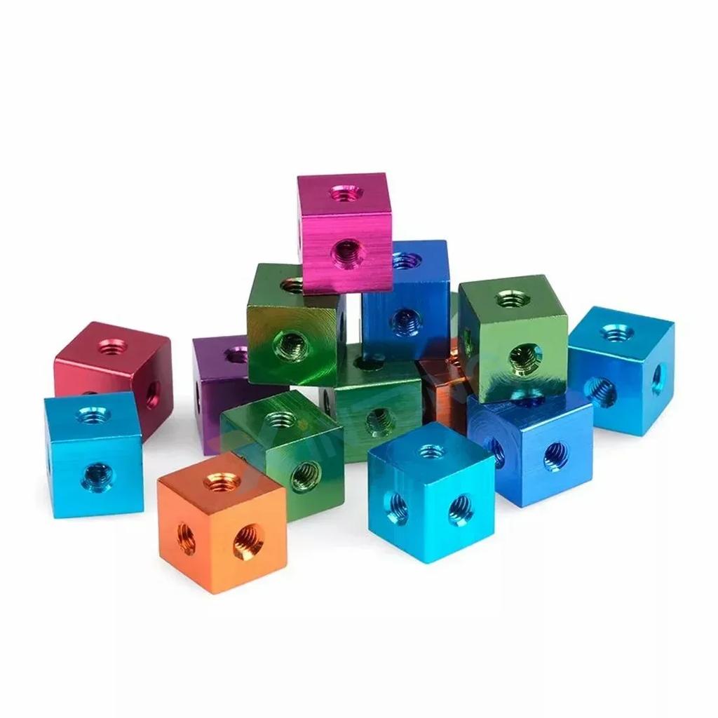 10Pcs M3 X 10 X 10 X 6mm/10mm Cube Connector Aluminium Alloy Anodized Fixing Bracket 6 Way Square Spacer Standoff Tee