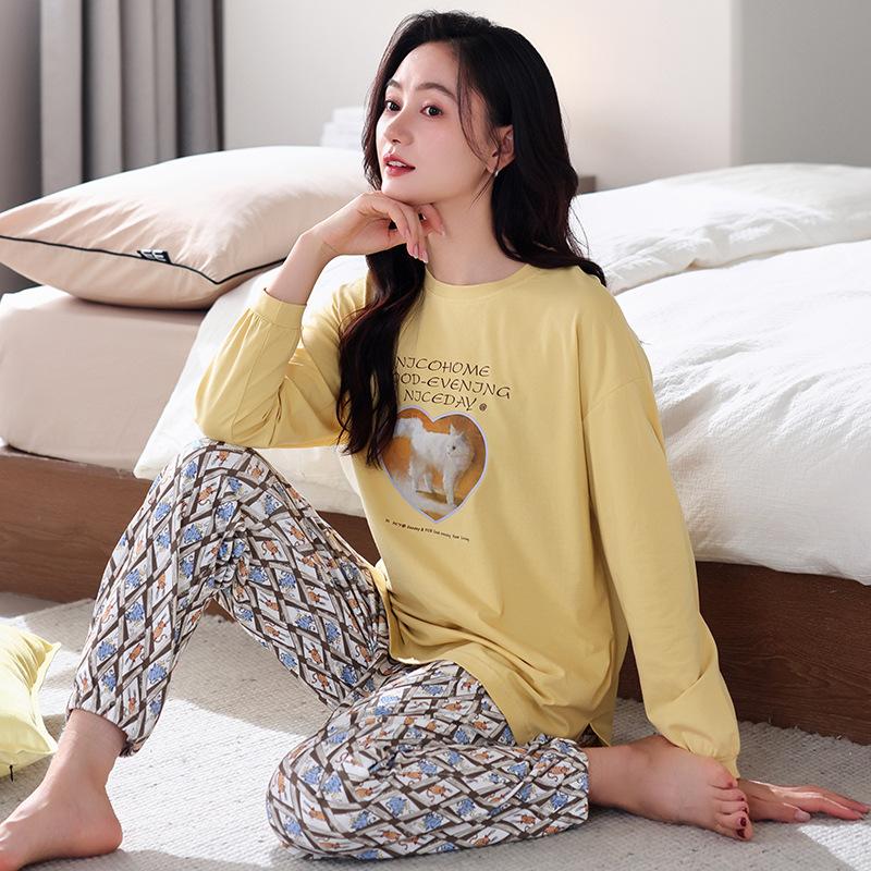 Pajamas Women'S Pure Cotton Long-Sleeved Spring And Autumn Loose Casual Large-Size Women Can Wear Cotton Loungewear Set