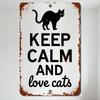 Vintage Keep Calm and Love Cats Metal Sign with Cat Silhouette Rusty Edges, Hanging Holes for Home Cafe Wall Decor, Rustic Retro