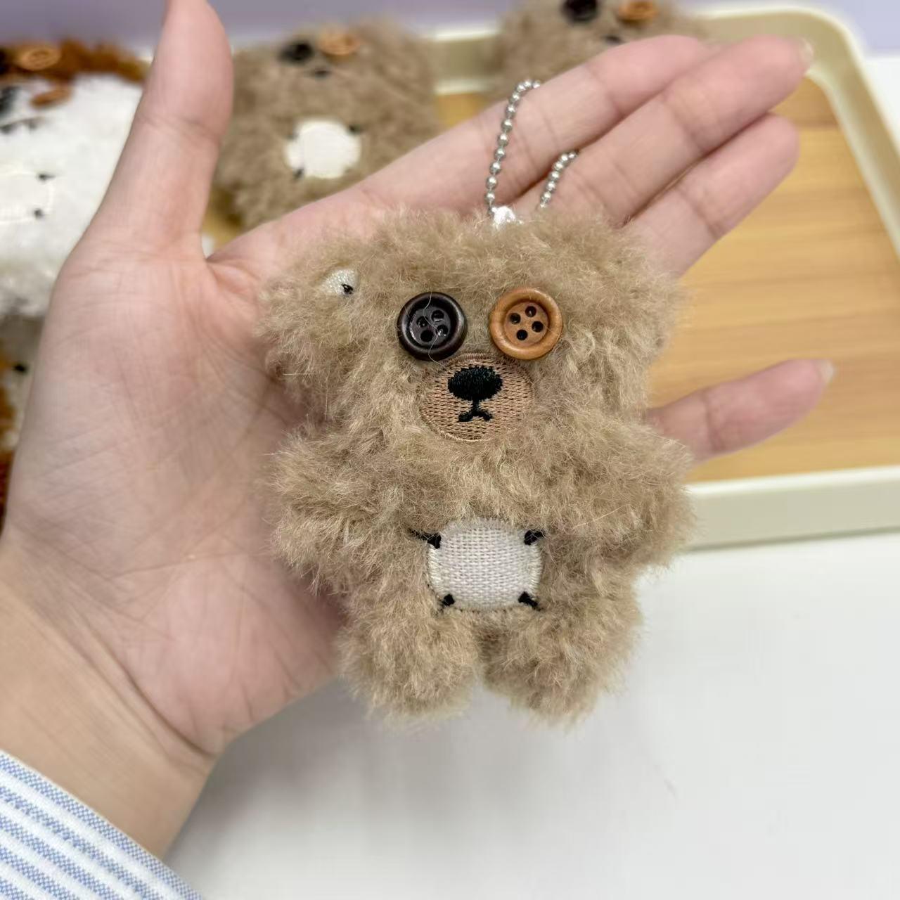 

Cute Curly Plush Bear Keychain with Button Eyes Plain хаки