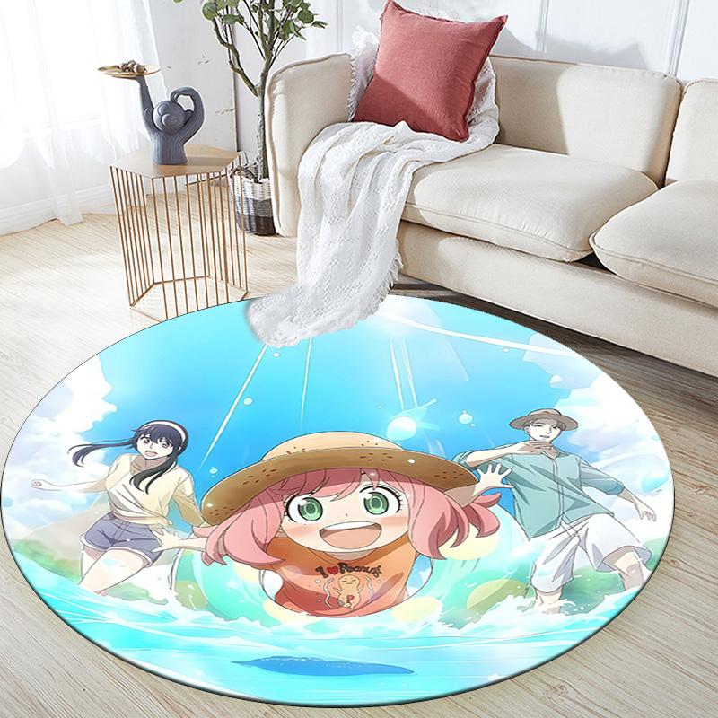 Spy X Family Round Area Rug,Carpet Rug for Living Room Bedroom Sofa Playroom Decor,Non-slip Floor Mat