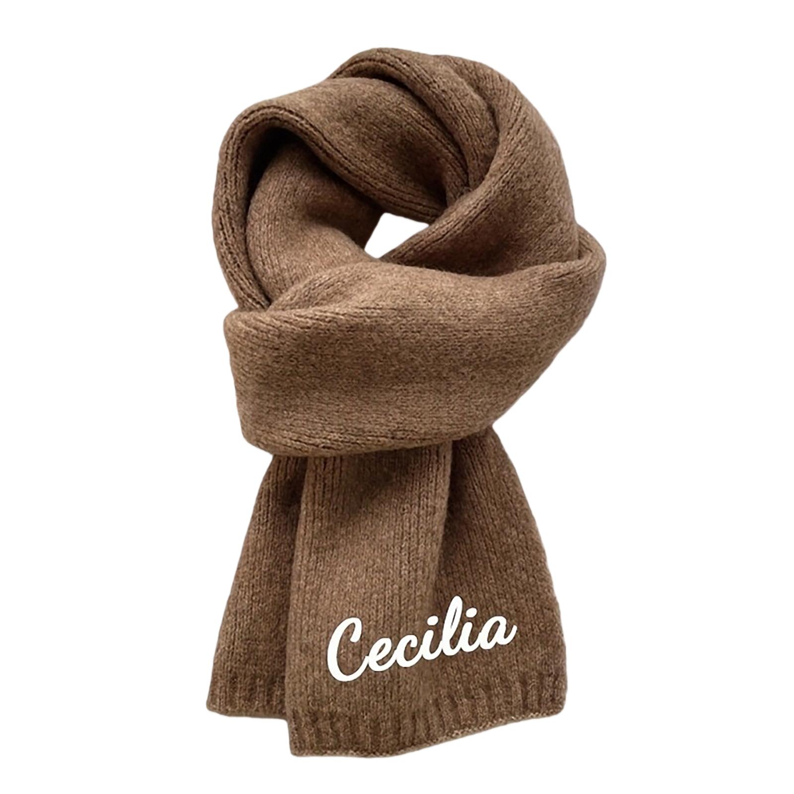

Personalized Custom Embroidered Versatile Knitted Scarf For Women, Perfect For Winter, Solid Color Soft Warm And Cozy . One Size светло-коричневого