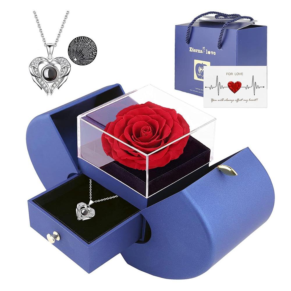 Apple Shape I Love You Necklace Romantic Jewelry Gift Box NEW Rose Flower Jewelry  Valentine's Day