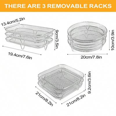 Leeseph Air Fryer Rack, Stainless Steel Air Fryer Universal Accessories, 3 Stackable Grill Dehydrator Racks, Fits Air Fryer Oven