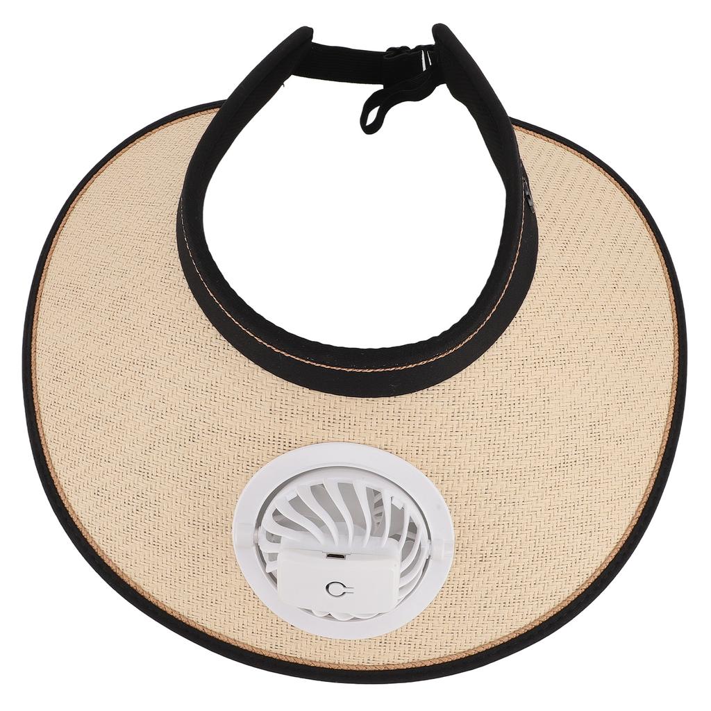Fan Hat USB Rechargeable 300mah Elastic Band Angle Adjustable Extra Large Brim Fan Cap for Travel Beach Beige