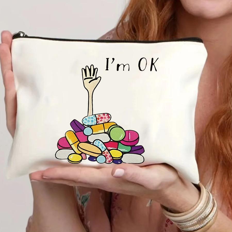 Canvas Makeup Bag Zippered Travel Portable Lightweight Makeup Pouch Large Capacity Durable Toiletry Bag Foldable Storage Bags Student Pencil Case