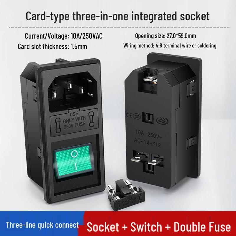 Three-in-One Medical Power Socket with Integrated Schuko Plug, Double Fuse Holder, and Switch