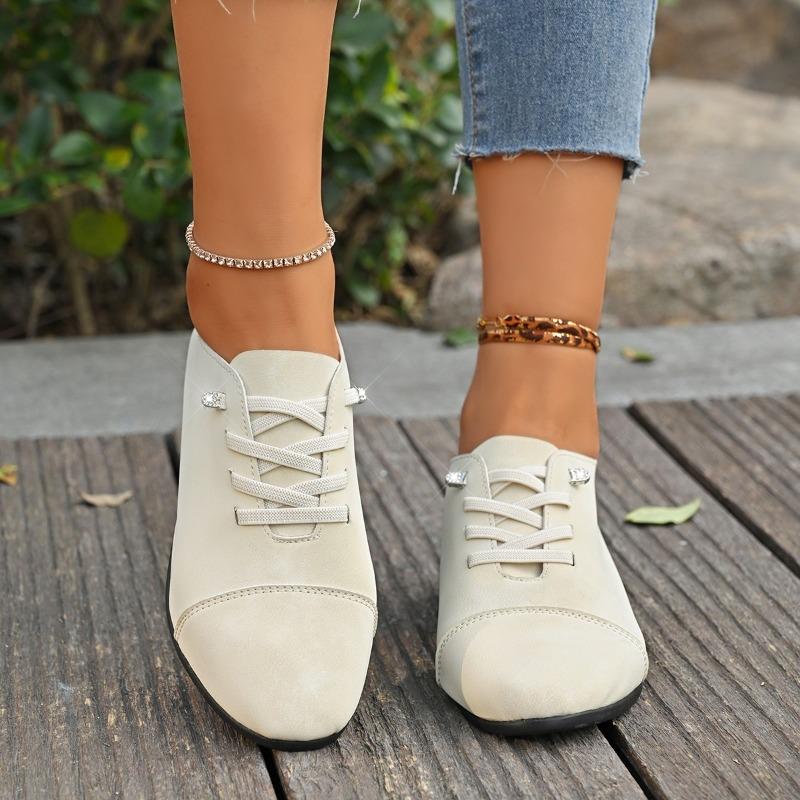 Fashion Women's Spring and Autumn Flat Shoes New Pointed Toe Deep Mouth Front Lace-up Soft Sole Non-Slip Plus Size Single Shoes