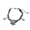 Y2K Silver Color Fat Star Zircon Stars Tassels Black Leather Winding Metal Chain Chokers Necklace Bracelets for Women Jewelry