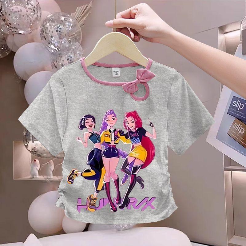 Girls' Fashionized Witch-Hunting Girl Group Top - Summer Children's Round-neck Short-sleeved Pure Cotton T-shirt