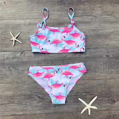 Dívčí bikiny Roztomilý potisk plameňáků Dvoudílné plážové oblečení Dětské plavky Plavky Plavky Kojenecké plavky