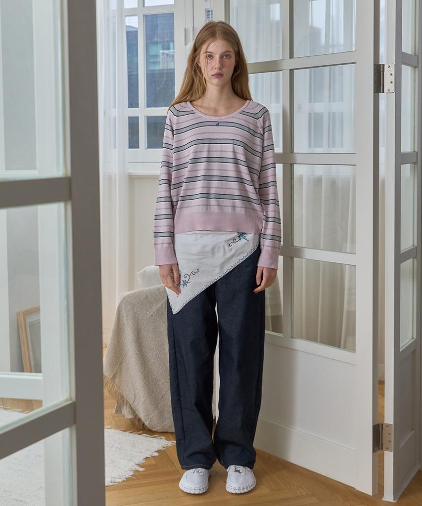 Beibibeullunideuljeu Stripe Pincot Knit Pullover Light Pink