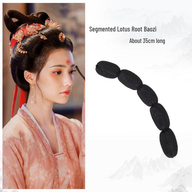 Tang Dynasty Wig Bag: Style-Ready Head-Covering with Side Ties, Hanfu-Inspired Round Hair Roller Pad.