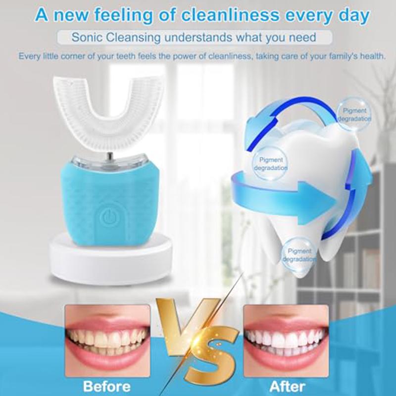 New Design Toothbrush Teeth Whitening U Shape Type Toothbrush 360 Degree Silicone Automatic Electric Soft Toothbrush