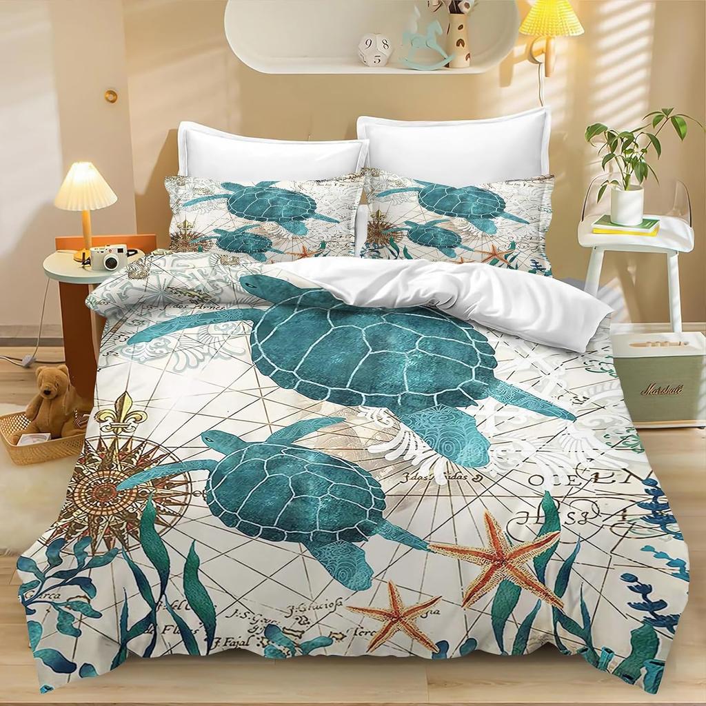 Children's Sea Turtle Animals Bedding Set for Children, Cartoon Turtle Bedding Set 3D Print 100% Microfibre Turtle Duvet Cover