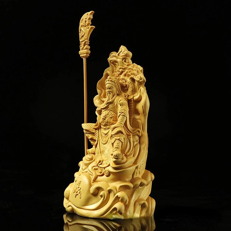 Boxwood Carving Buddha Home Crafts God of Wealth Guan Gong People Decor