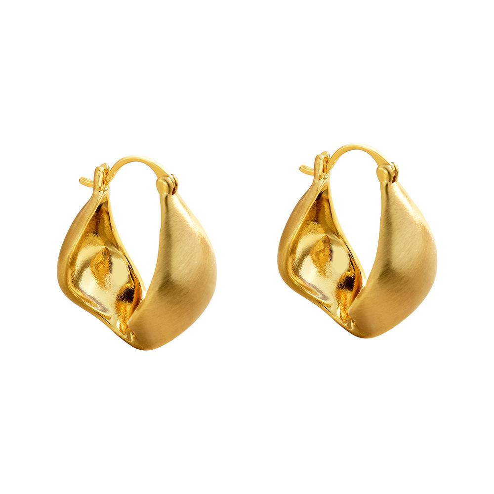 ins style gold brushed minimalist twisted ear buckle commuter earrings niche design high sense fashion temperament earrings