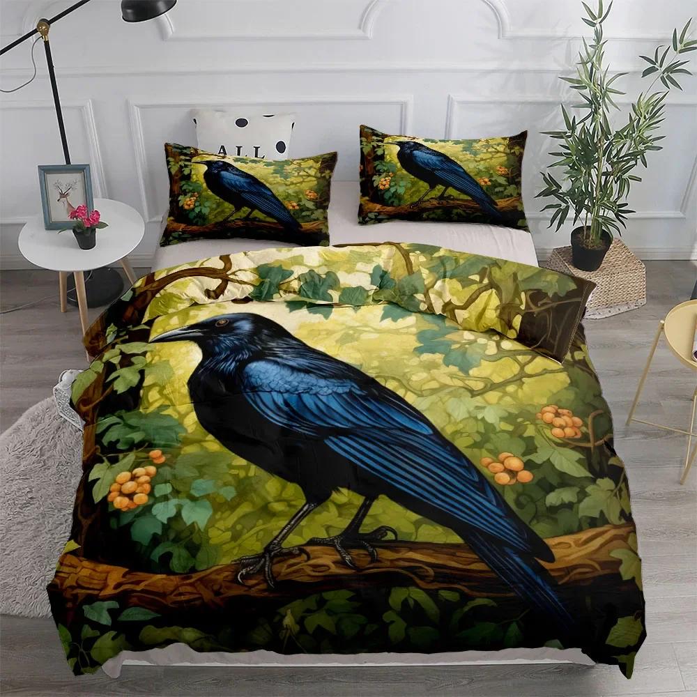Floral Garden Gothic Raven Duvet Cover Set King Queen Double Full Twin Single Size Bed Linen Set