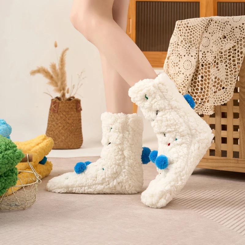 Women's Winter Socks Funny Thickened Warm Medium Tube Sock Warm Kawaii Cartoon Home Floor Coral Velvet Girls Fluffy Stockings