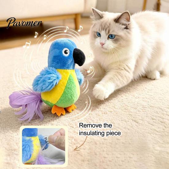 Chirping Bird Cat Toy Toy, Interactive Plush Parrot Soft Stuffed Exercise And Activity Toys Pounce for Indoor Cats Kittens, Stimulating Hunting