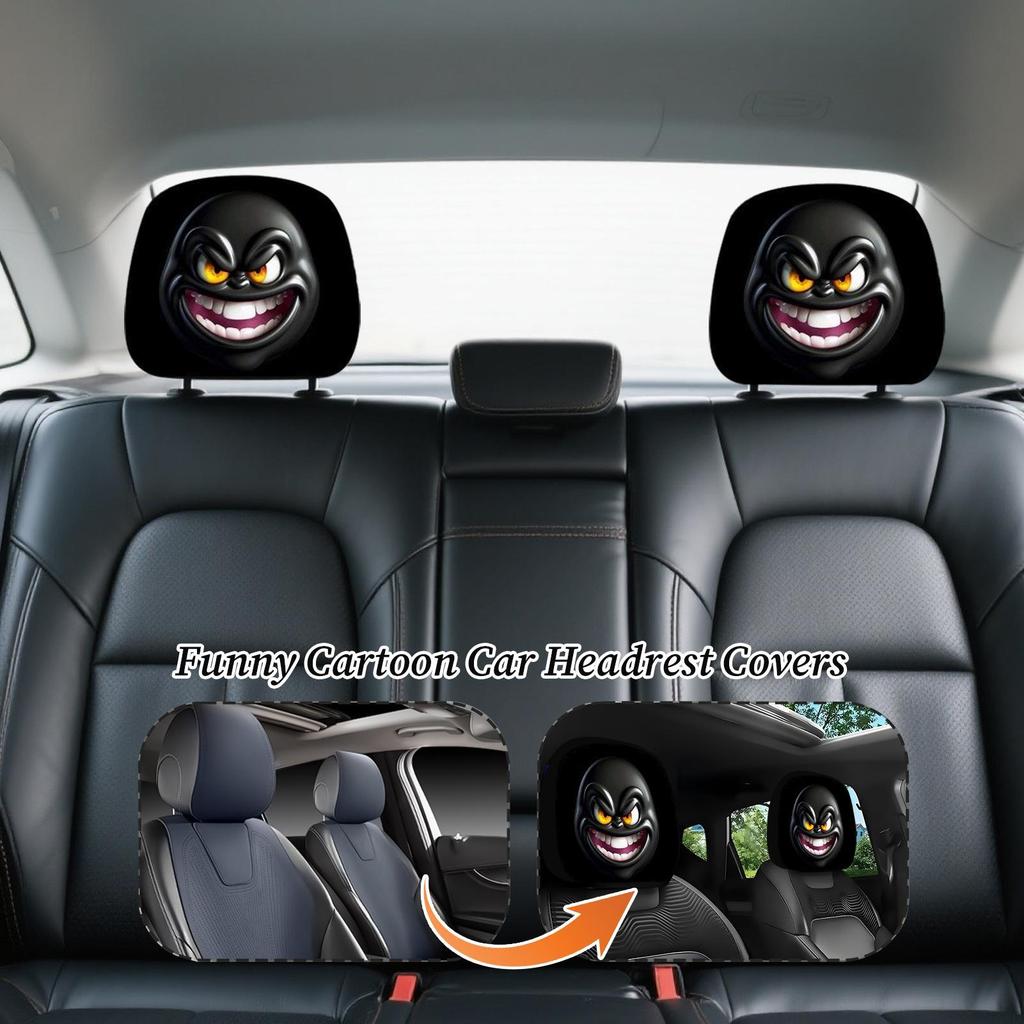 Funny Car Headrest Covers 2-Piece Funny Automobile Head Rest Protector Protector Automotive Decorations For Vehicle Truck RV SUV