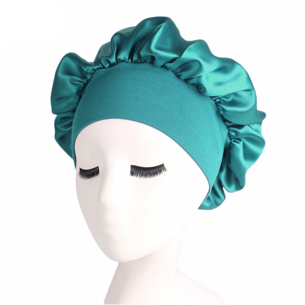 New Women's Satin Solid Wide-brimmed Sleeping Hat Unisex Head Wrap Elastic Band Cap Hair Care Bonnet Night Hat Bonnet De Nuit