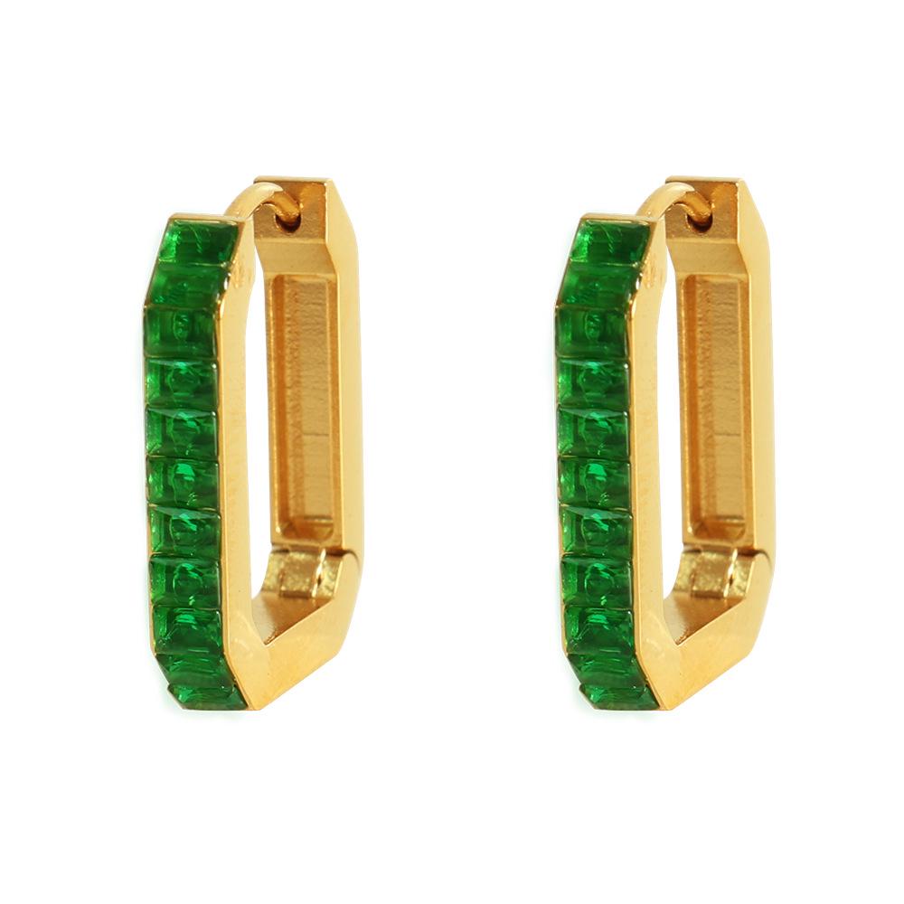 European and American Style Stainless Steel Zirconia Rectangle Earrings for Women