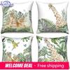Tropical Green Leaf Pillowcase Animal Print Pillowcase Giraffe Zebra Cushion Cover
