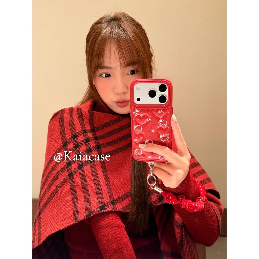 Positive red polka dot cartoon hello kt suitable for apple 17promax mobile phone case iphone16pro new