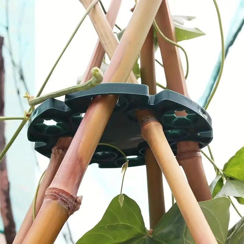2pcs, Bamboo Tray For Gardens, Plastic-coated Steel Pipe Fixed Bracket For Plant Fixation, Green Bamboo Round Disc Flower Suppor