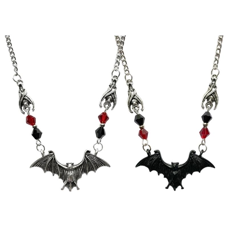 Bat Pendant Necklace Gothic Alloy Jewelry with Adjustable Chain and Faceted Bead Detail for Daily Wear Halloween Cosplay