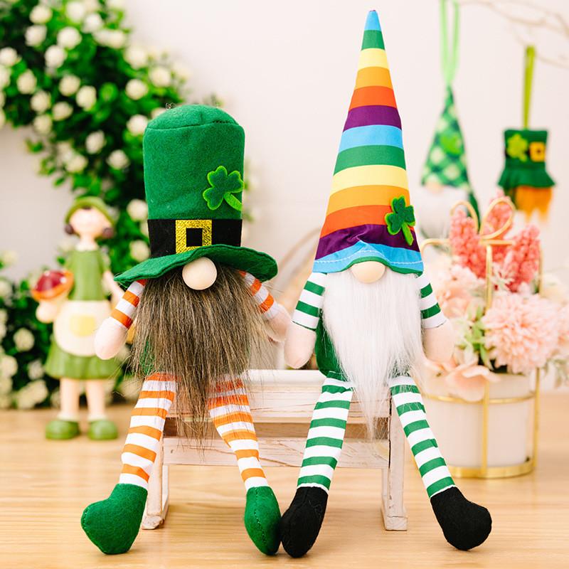 Adorable Saint Patrick's Day Plush Doll With Green Leaf And Rainbow Design For Festive Decor