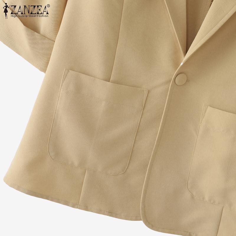 ZANZEA Women Casual Suit Collar Loose Half Sleeve Cardigan Blouse