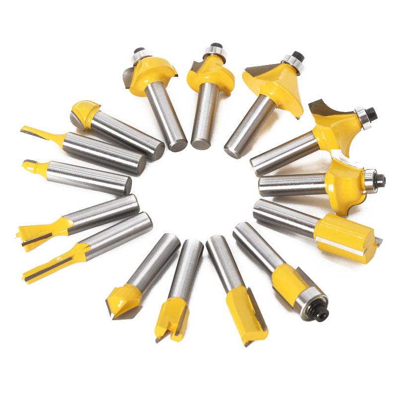 15 adet 8mm 6.35mm shank Yönlendirici Bit Seti Kırpma Düz Freze ahşap uçları için Tungsten Karbür Kesme Ağaç İşleme