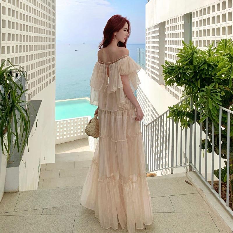 Bohemian G Wears A One-word Shoulder Fungus Edge Top Skirt Set French Gentle Two-piece Set