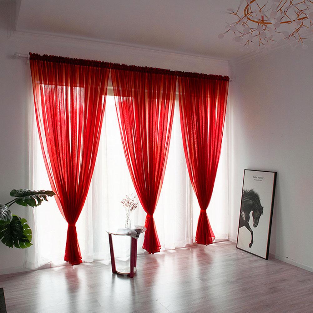 Prosty Styl Poliestrowa Zasłona Okienna Woal Tiulowy Przezroczyste Panele Dekoracja Sypialni Salonu Czerwona 1x2m