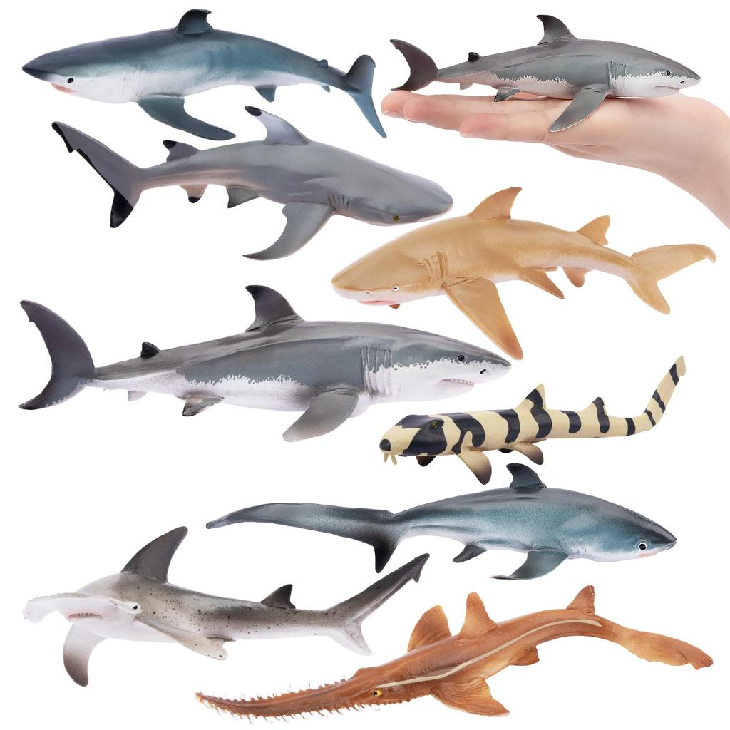 TOYMANY Animal Figures 8PCS Shark Figures Marine Animal Figure Set Marine Life Fish Sea Creatures Realistic Animal Models Shark Lovers Popular Animal