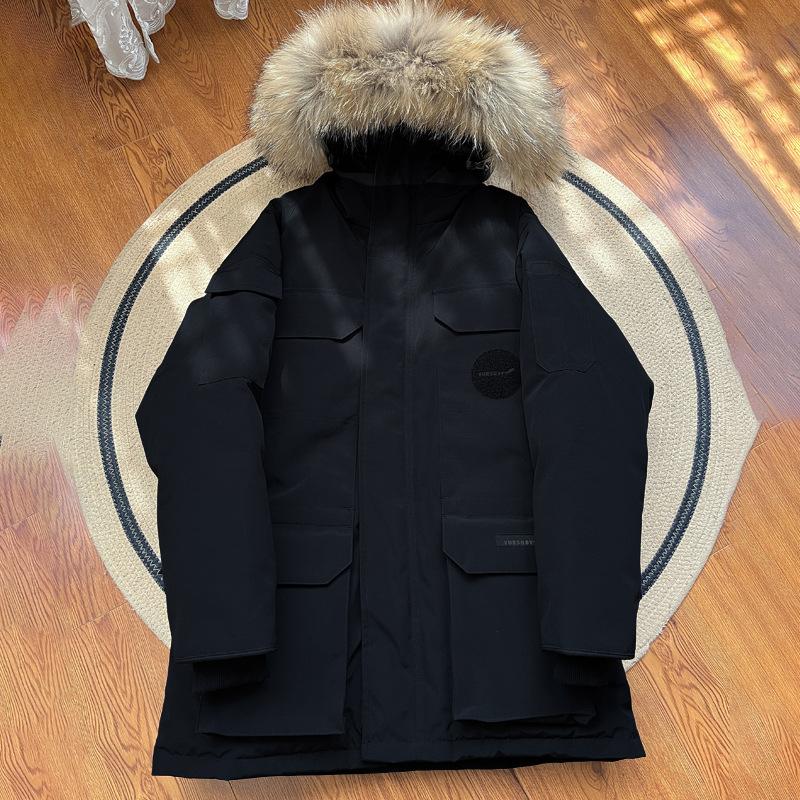 Hooded tooling down jacket women's medium and long pie overcome couple jacket thickened warm clothing winter large size goose