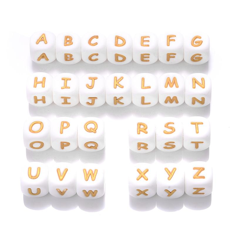 50Pcs 12mm Glow In the Dark English Alphabet Letter Beads Luminous Silicone Letters Beads for Baby Teething Chew Toy Shower Gift