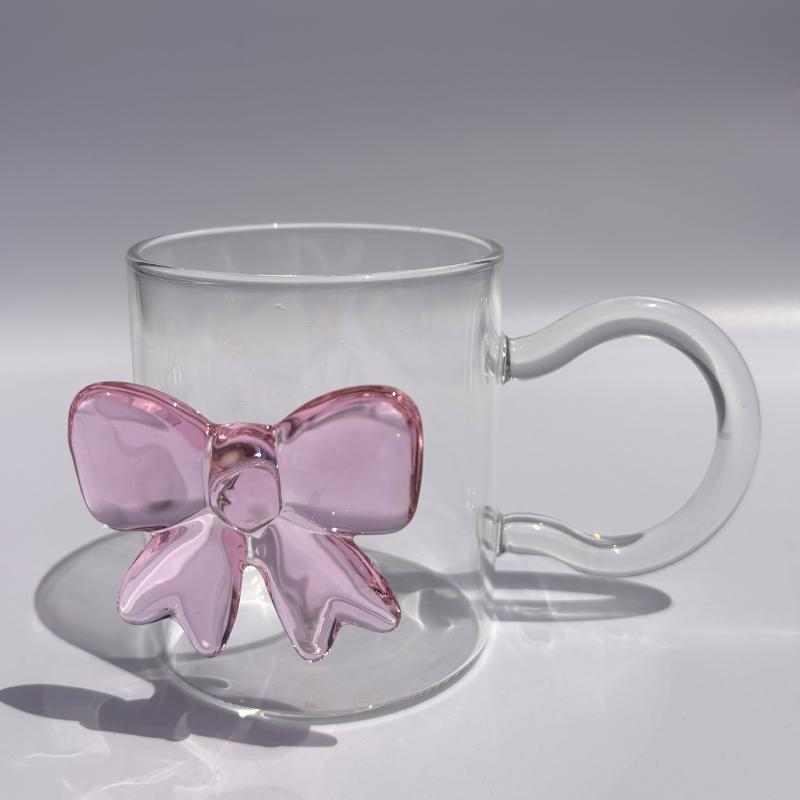 Pink Large Bow Glass Decor Glass Cup Bow Handle Glasses Heat-resistant High Borosilicate Dessert Ice Cream Bowl Party Favours